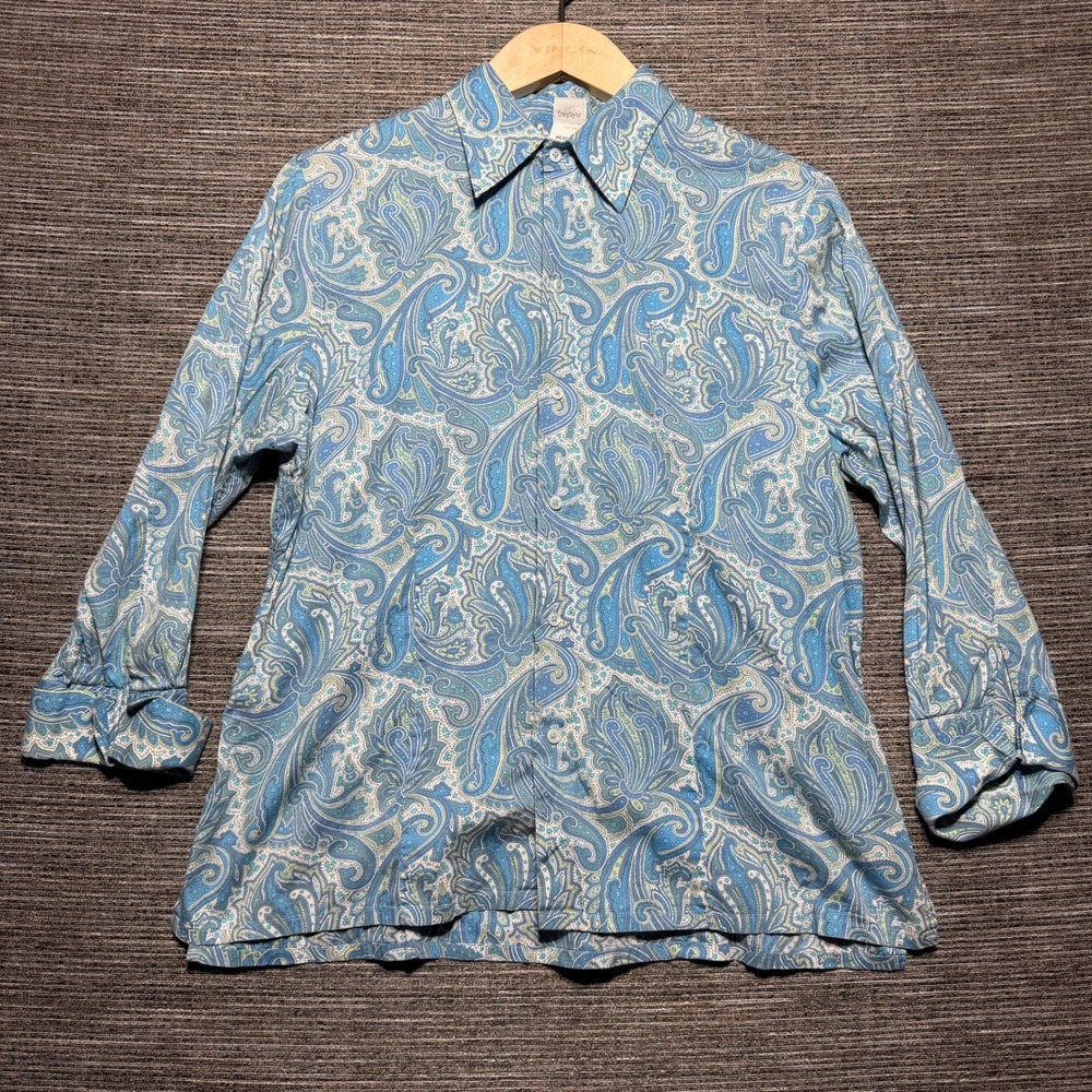 Craig Taylor Button Shirt Women M Blue Paisley LS Abby Made in USA Stretch
